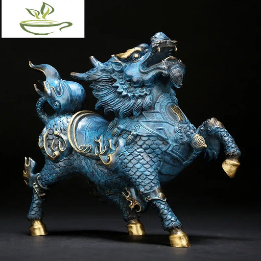 Pure Copper Wind and Fire Kirin Statue Brass Painted Handmade Modern Home Decoration Mascot Sculpture Accessories