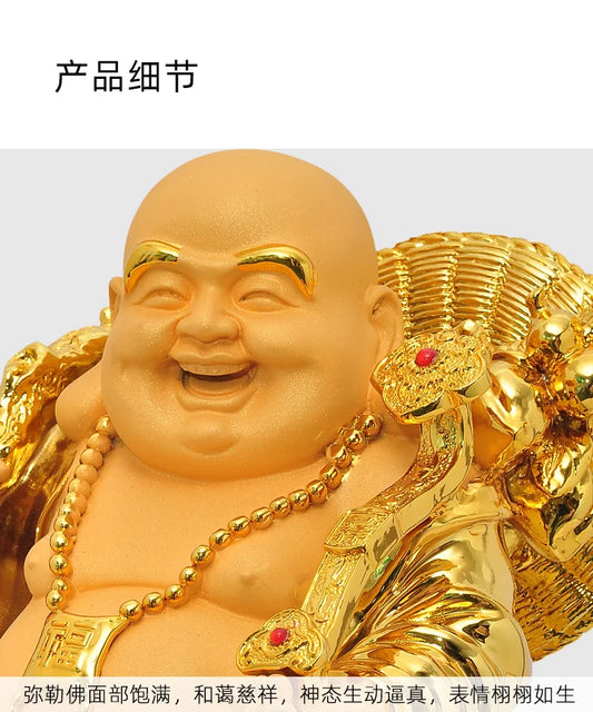 23cm Free shipping Aureate resin Laughing Buddha statue Maitreya Buddha statue decoration living room belly Buddha home decor