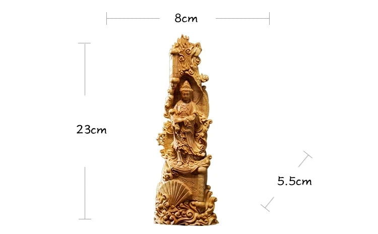 23cm Guanyin Bodhisattva Ruyi Guanyin Solid Wood Carved Buddha Statue Wood Sculpture Furniture Crafts for Him