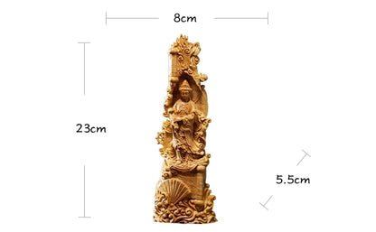 23cm Guanyin Bodhisattva Ruyi Guanyin Solid Wood Carved Buddha Statue Wood Sculpture Furniture Crafts for Him