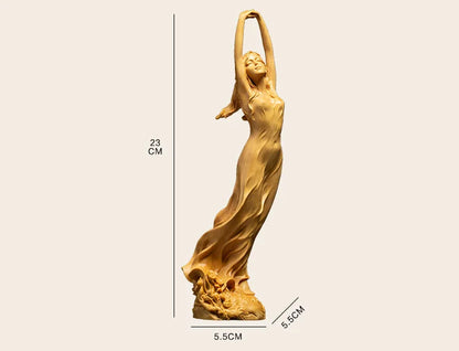 23cm New Chinese Style Wood HD Beauty Woman Statue Art Sculpture Handmade Carved Boxwood Fairy Miniature Dec