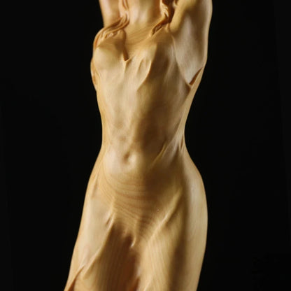 23cm New Chinese Style Wood HD Beauty Woman Statue Art Sculpture Handmade Carved Boxwood Fairy Miniature Dec