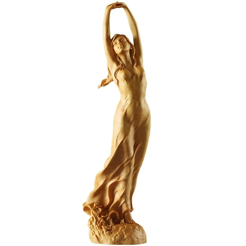 23cm New Chinese Style Wood HD Beauty Woman Statue Art Sculpture Handmade Carved Boxwood Fairy Miniature Dec