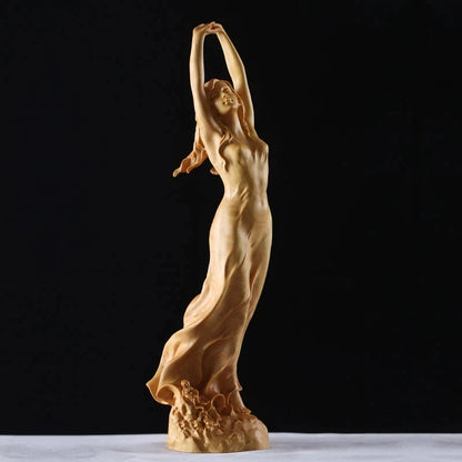 23cm New Chinese Style Wood HD Beauty Woman Statue Art Sculpture Handmade Carved Boxwood Fairy Miniature Dec