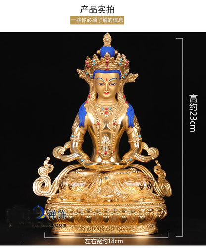 23cm TALL# GOOD Seiko Buddha # bless Safety Health wealth # efficacious Protection Gold-plated Amitayus Buddha statue