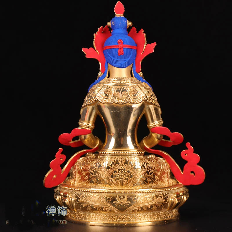 23cm TALL# GOOD Seiko Buddha # bless Safety Health wealth # efficacious Protection Gold-plated Amitayus Buddha statue