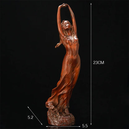 23cm Wood Chinese Style Beauty Female Statue Sculpture Art Handmade Boxwood Carving Fairy Miniature Decoration Crafts