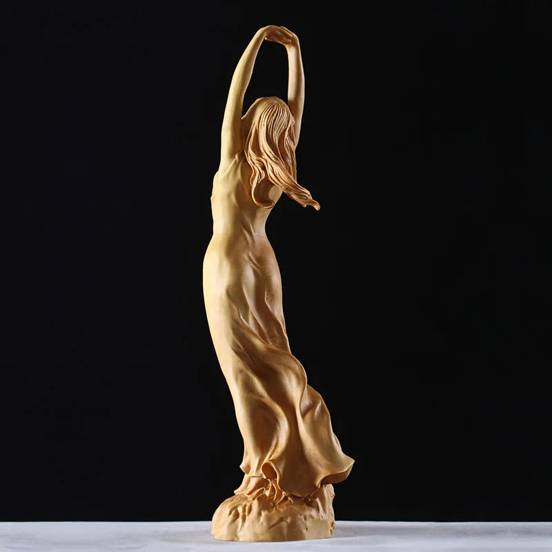 23cm Wood Chinese Style Beauty Female Statue Sculpture Art Handmade Boxwood Carving Fairy Miniature Decoration Crafts