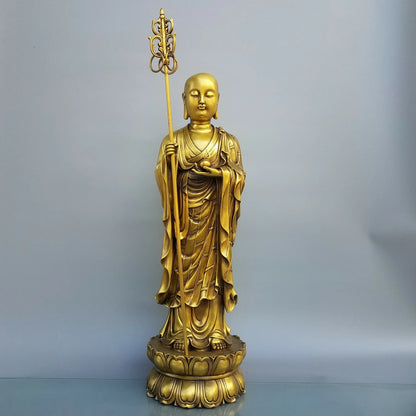 24"Tibetan Temple Collection Old Brass ksitigarbha Bodhisattva Lotus Platform Standing Buddha Amitabha  Worship Hall Town House