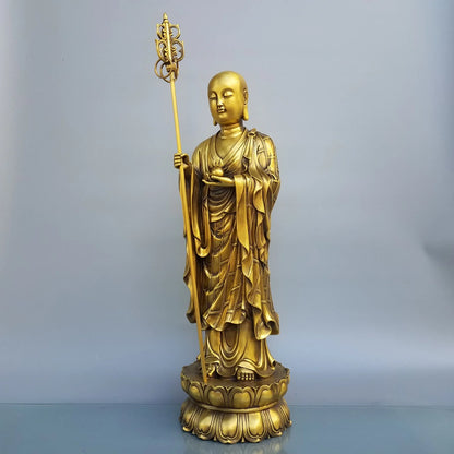 24"Tibetan Temple Collection Old Brass ksitigarbha Bodhisattva Lotus Platform Standing Buddha Amitabha  Worship Hall Town House