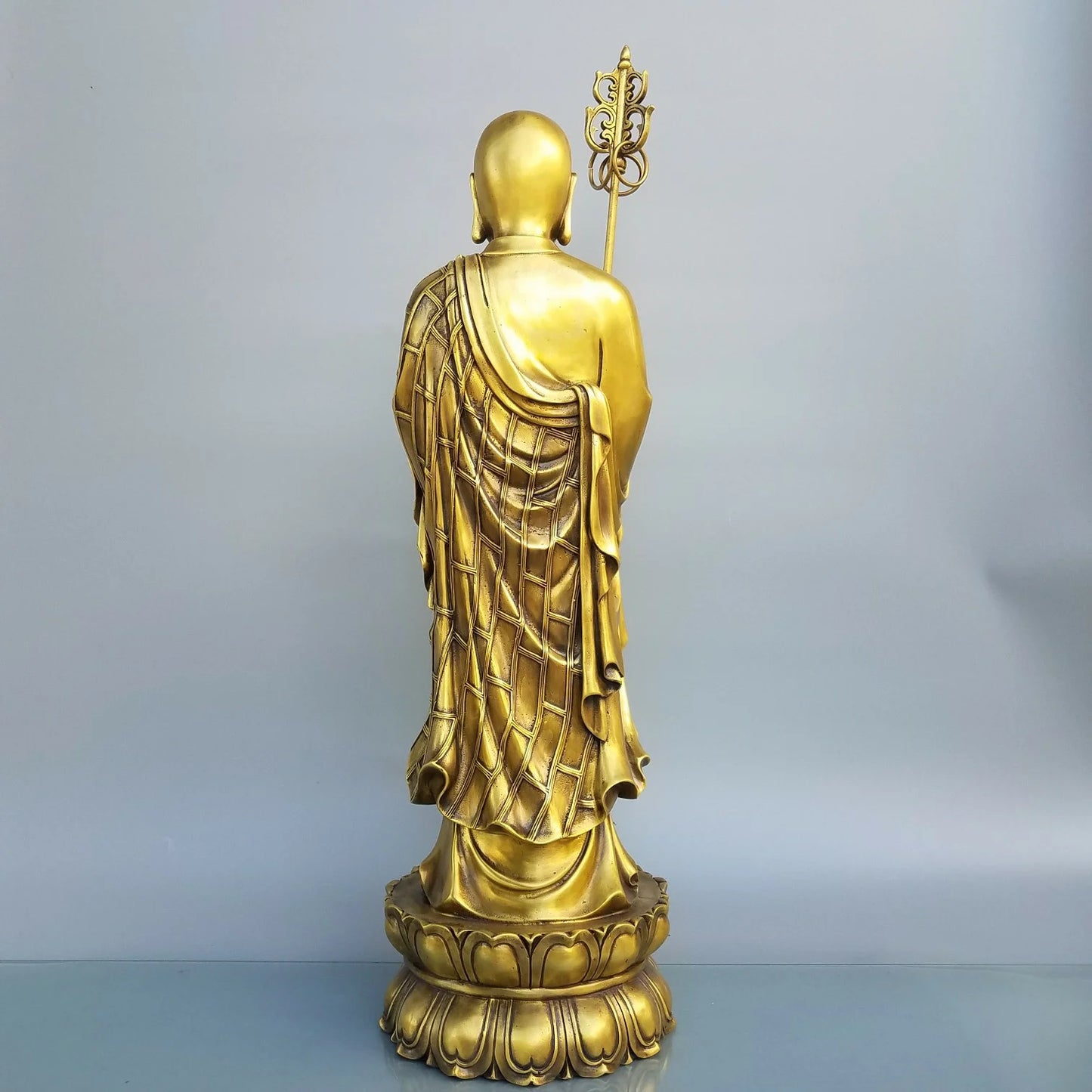 24"Tibetan Temple Collection Old Brass ksitigarbha Bodhisattva Lotus Platform Standing Buddha Amitabha  Worship Hall Town House