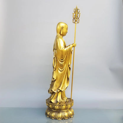 24"Tibetan Temple Collection Old Brass ksitigarbha Bodhisattva Lotus Platform Standing Buddha Amitabha  Worship Hall Town House