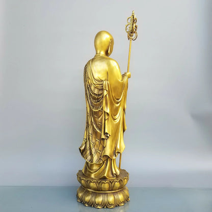 24"Tibetan Temple Collection Old Brass ksitigarbha Bodhisattva Lotus Platform Standing Buddha Amitabha  Worship Hall Town House