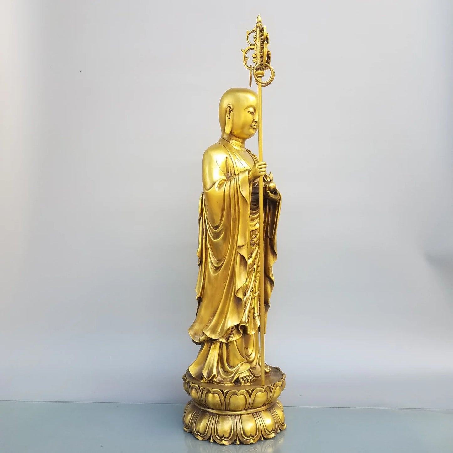 24"Tibetan Temple Collection Old Brass ksitigarbha Bodhisattva Lotus Platform Standing Buddha Amitabha  Worship Hall Town House