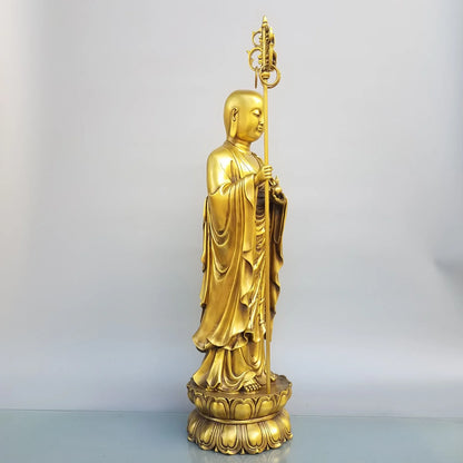 24"Tibetan Temple Collection Old Brass ksitigarbha Bodhisattva Lotus Platform Standing Buddha Amitabha  Worship Hall Town House