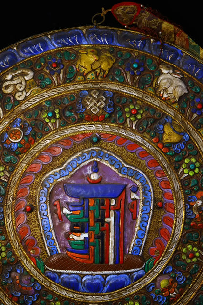 24"Tibetan Temple Collection Old Bronze Painted prayer flags gossip Chinese Zodiac pagoda Thangka Mandala hanging screen