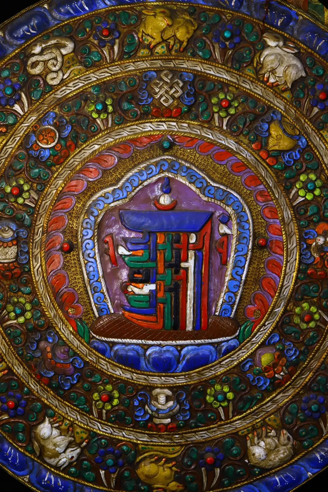 24"Tibetan Temple Collection Old Bronze Painted prayer flags gossip Chinese Zodiac pagoda Thangka Mandala hanging screen