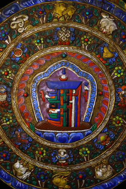 24"Tibetan Temple Collection Old Bronze Painted prayer flags gossip Chinese Zodiac pagoda Thangka Mandala hanging screen
