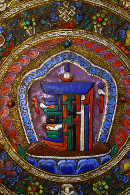 24"Tibetan Temple Collection Old Bronze Painted prayer flags gossip Chinese Zodiac pagoda Thangka Mandala hanging screen