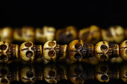 24"Tibetan Temple Collection Old Natural Yak Bone Sculpture Skull Head 108 Buddha Beads Necklace  Amulet pendant Town house