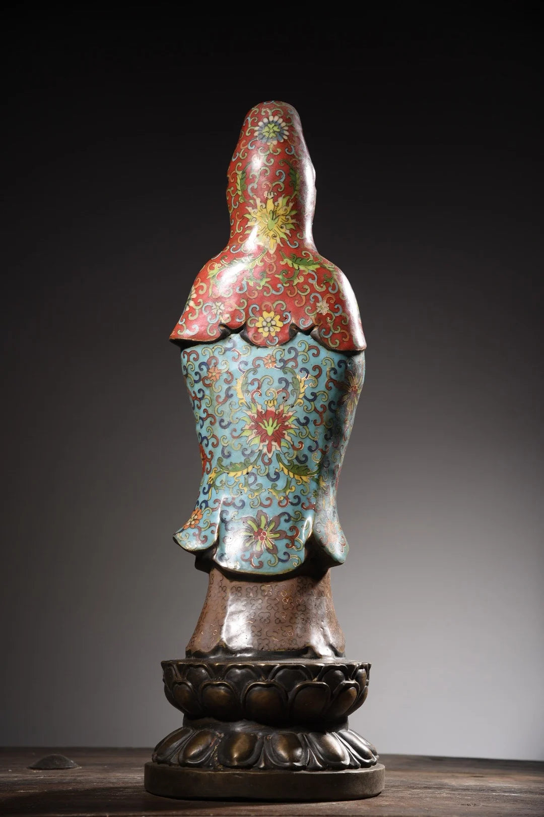 24"Tibetan temple collection, Old Bronze Cloisonne Enamel clean Bottle Guanyin Bodhisattva lotus platform worship buddha