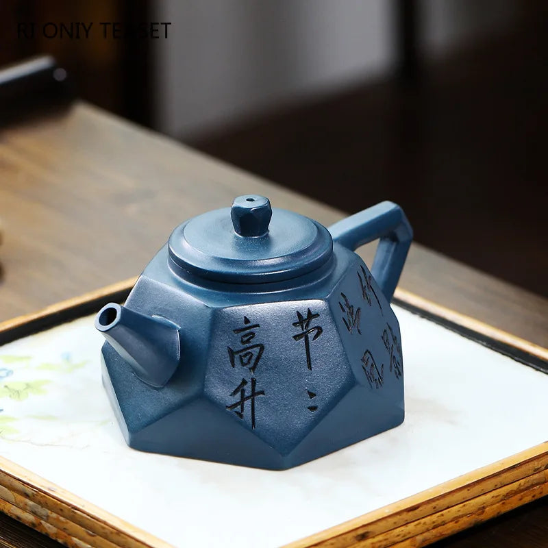 240ml Authentic Chinese Yixing Purple Clay Teapots Famous Artists Handmade Raw Ore Azure Mud Tea Pot Kettle Zisha Tea Set