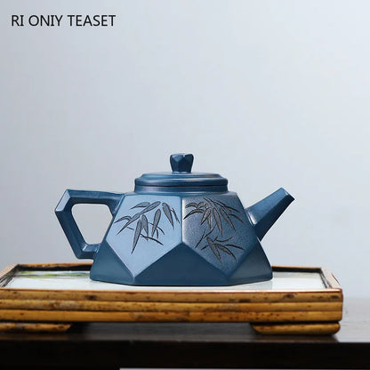 240ml Authentic Chinese Yixing Purple Clay Teapots Famous Artists Handmade Raw Ore Azure Mud Tea Pot Kettle Zisha Tea Set
