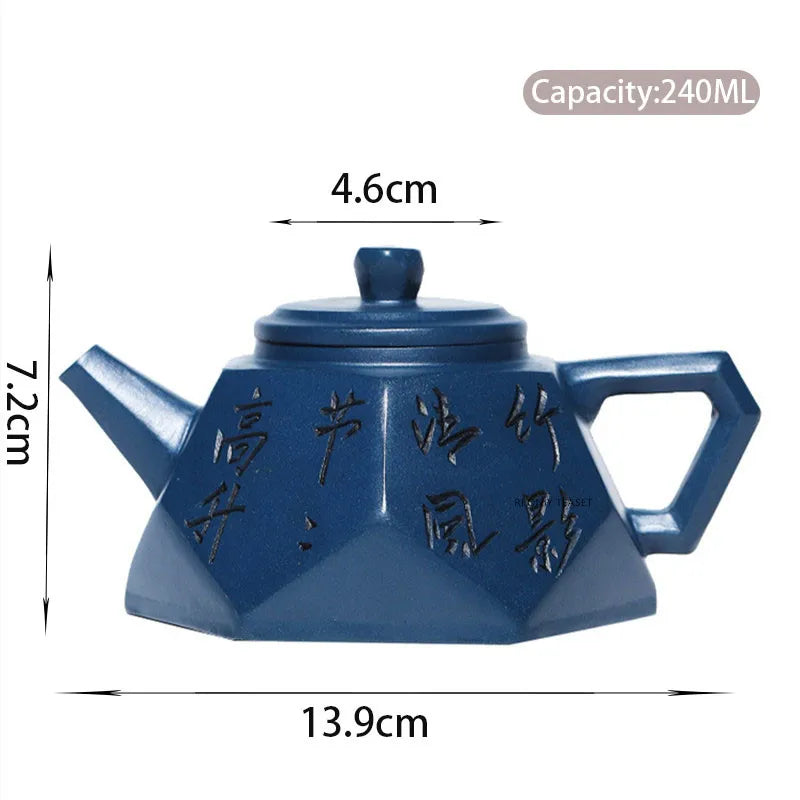240ml Authentic Chinese Yixing Purple Clay Teapots Famous Artists Handmade Raw Ore Azure Mud Tea Pot Kettle Zisha Tea Set