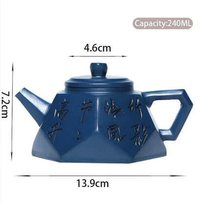 240ml Authentic Chinese Yixing Purple Clay Teapots Famous Artists Handmade Raw Ore Azure Mud Tea Pot Kettle Zisha Tea Set