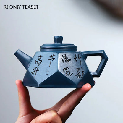 240ml Authentic Chinese Yixing Purple Clay Teapots Famous Artists Handmade Raw Ore Azure Mud Tea Pot Kettle Zisha Tea Set