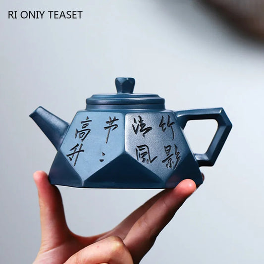 240ml Authentic Chinese Yixing Purple Clay Teapots Famous Artists Handmade Raw Ore Azure Mud Tea Pot Kettle Zisha Tea Set