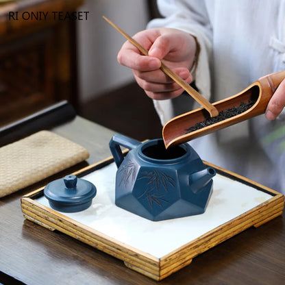 240ml Authentic Chinese Yixing Purple Clay Teapots Famous Artists Handmade Raw Ore Azure Mud Tea Pot Kettle Zisha Tea Set