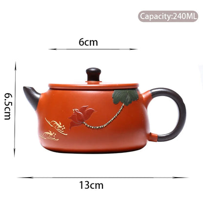 240ml Authentic Yixing Purple Clay Teapots Handmade Lotus Pattern Stone Scoop Tea Pot Raw Ore Zhu Mud Kettle Home Zisha Tea Set
