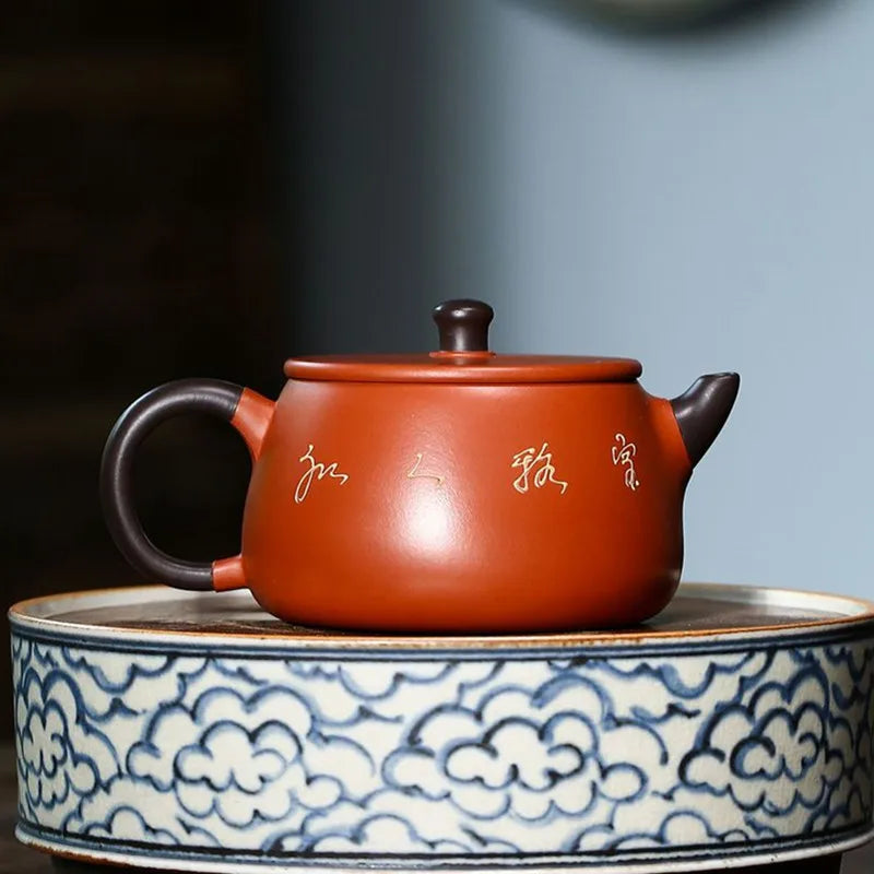 240ml Authentic Yixing Purple Clay Teapots Handmade Lotus Pattern Stone Scoop Tea Pot Raw Ore Zhu Mud Kettle Home Zisha Tea Set