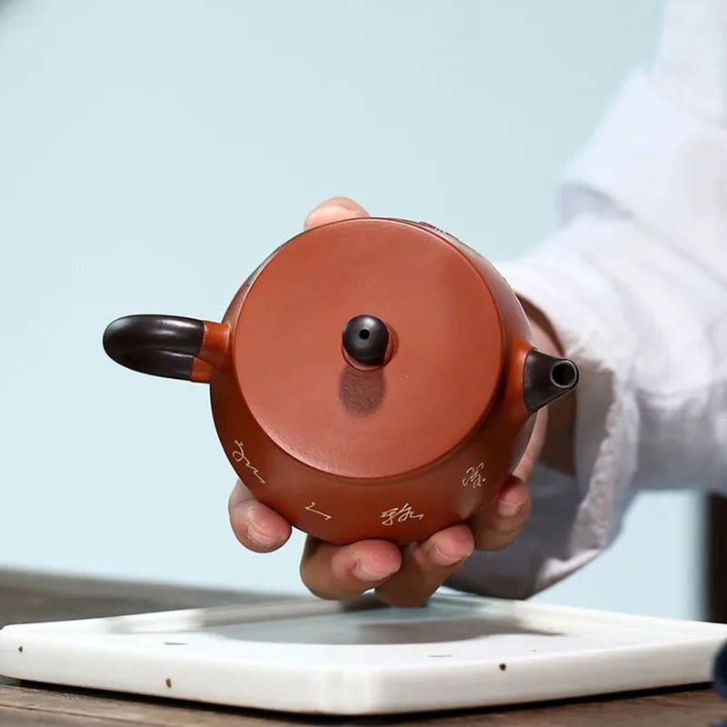 240ml Authentic Yixing Purple Clay Teapots Handmade Lotus Pattern Stone Scoop Tea Pot Raw Ore Zhu Mud Kettle Home Zisha Tea Set