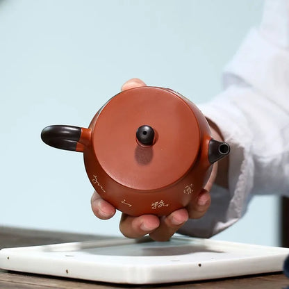 240ml Authentic Yixing Purple Clay Teapots Handmade Lotus Pattern Stone Scoop Tea Pot Raw Ore Zhu Mud Kettle Home Zisha Tea Set