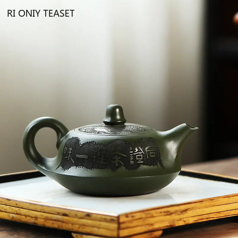 240ml Chinese Authentic Yixing Purple Clay Teapots Famous Artists Handmade Tea Pot Raw Ore Green Mud Kettle Zisha Tea Set