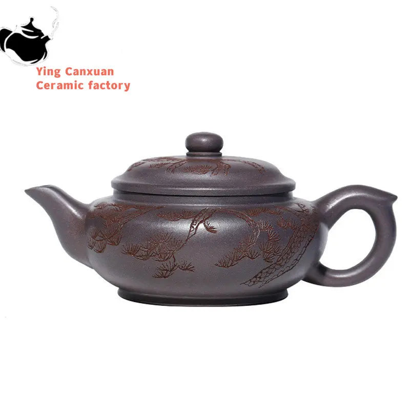 240ml Chinese Yixing Authentic Purple Clay Teapots Famous Artists Hand-carved Tea Pot Kettle Handmade Zisha Tea Set Teaware