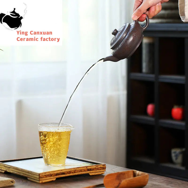 240ml Chinese Yixing Authentic Purple Clay Teapots Famous Artists Hand-carved Tea Pot Kettle Handmade Zisha Tea Set Teaware