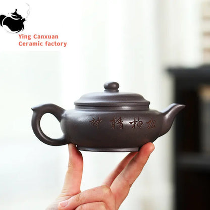 240ml Chinese Yixing Authentic Purple Clay Teapots Famous Artists Hand-carved Tea Pot Kettle Handmade Zisha Tea Set Teaware
