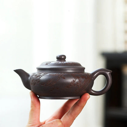 240ml Chinese Yixing Authentic Purple Clay Teapots Famous Artists Hand-carved Tea Pot Kettle Handmade Zisha Tea Set Teaware