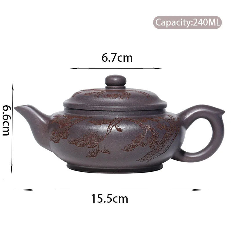 240ml Chinese Yixing Authentic Purple Clay Teapots Famous Artists Hand-carved Tea Pot Kettle Handmade Zisha Tea Set Teaware