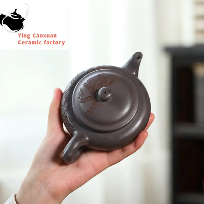 240ml Chinese Yixing Authentic Purple Clay Teapots Famous Artists Hand-carved Tea Pot Kettle Handmade Zisha Tea Set Teaware