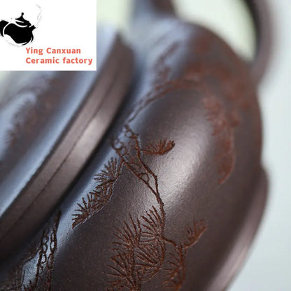240ml Chinese Yixing Authentic Purple Clay Teapots Famous Artists Hand-carved Tea Pot Kettle Handmade Zisha Tea Set Teaware