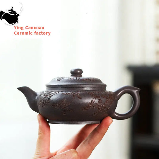 240ml Chinese Yixing Authentic Purple Clay Teapots Famous Artists Hand-carved Tea Pot Kettle Handmade Zisha Tea Set Teaware
