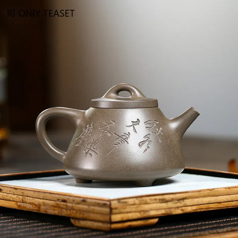240ml Chinese Yixing Authentic Purple Clay Teapots Famous Artists Handmade High Stone Scoop Tea Pot Raw Ore Kettle Zisha Tea Set