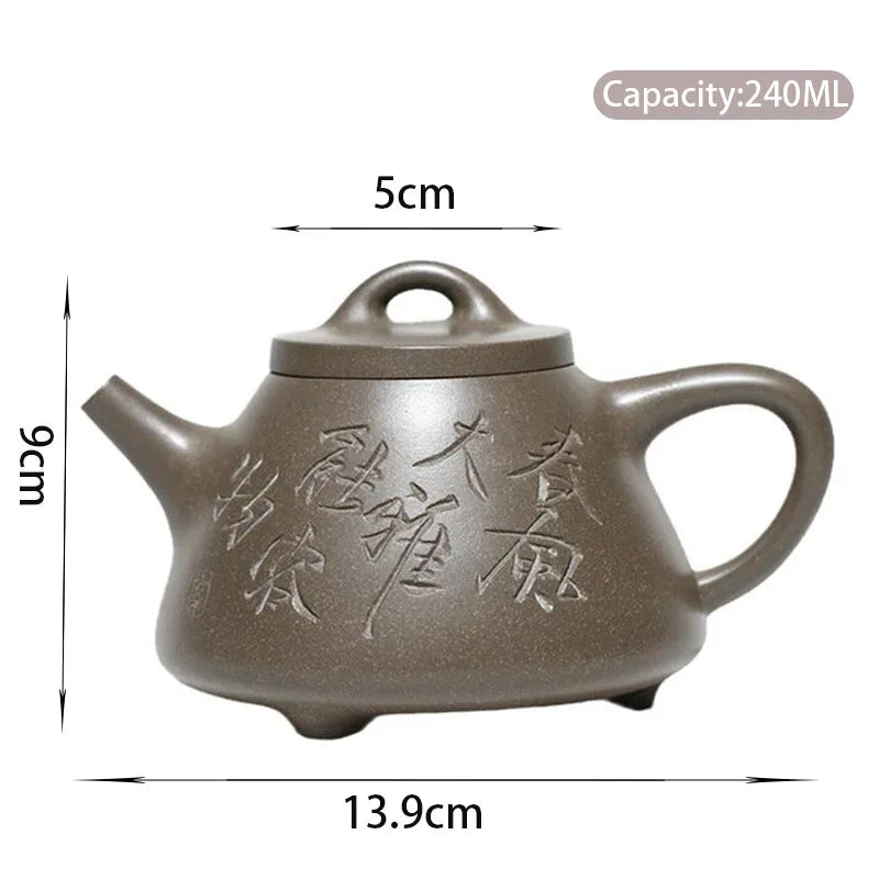 240ml Chinese Yixing Authentic Purple Clay Teapots Famous Artists Handmade High Stone Scoop Tea Pot Raw Ore Kettle Zisha Tea Set