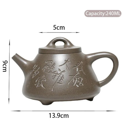 240ml Chinese Yixing Authentic Purple Clay Teapots Famous Artists Handmade High Stone Scoop Tea Pot Raw Ore Kettle Zisha Tea Set