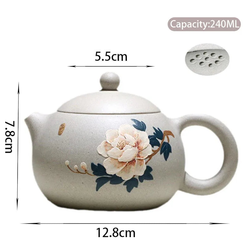 240ml Chinese Yixing High-end Purple Clay Teapots Mud-painted Peony Xishi Tea Pot Beauty Kettle Famous Handmade Zisha Tea Set