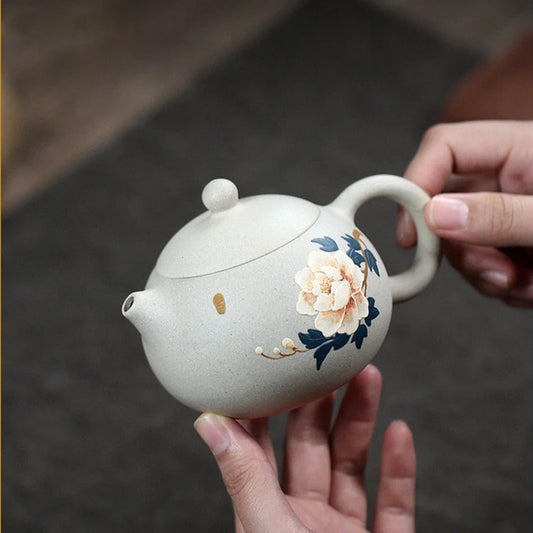240ml Chinese Yixing High-end Purple Clay Teapots Mud-painted Peony Xishi Tea Pot Beauty Kettle Famous Handmade Zisha Tea Set
